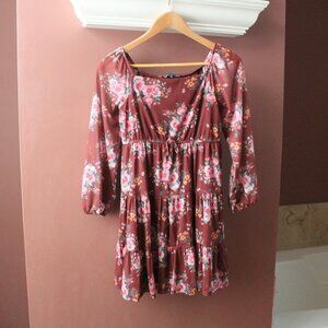 TRIXXI GIRL Floral Girl's Dress size XL Square Neck 3/4 Sleeves